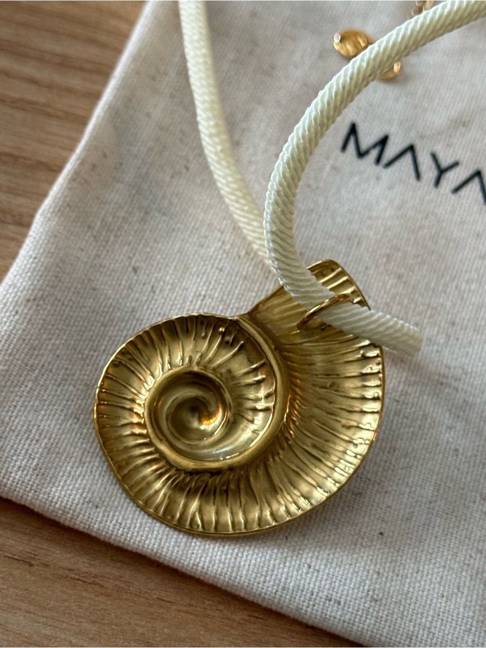 New mayamar Gold Nautilus Pendant Necklace in Cream Cord - Picture 3 of 3